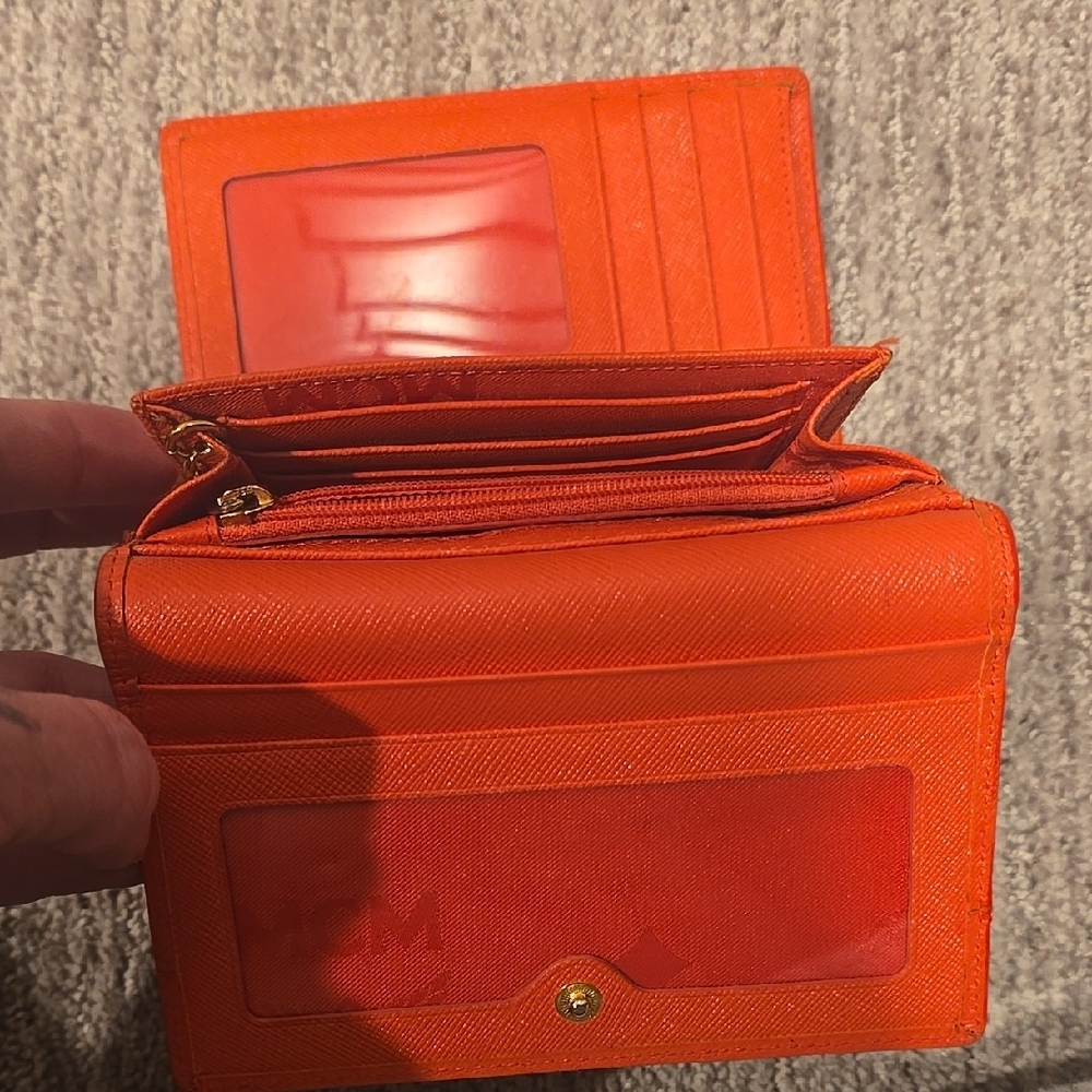 MCM Orange Saffiano Leather Flap Wallet with Gold Accents - Picture 11 of 13